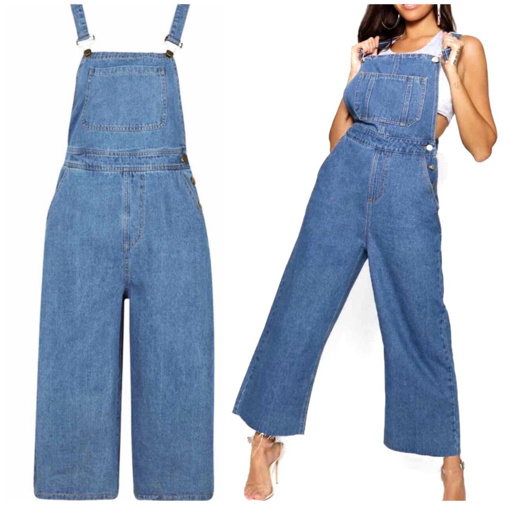 Boohoo Denim Wide Leg Overalls